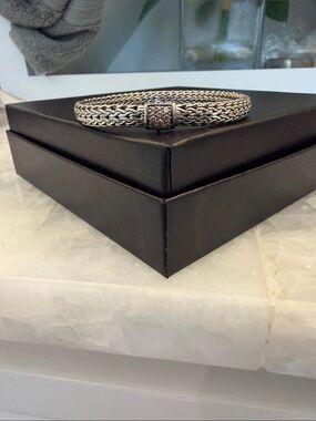 John Hardy Silver Woven Bracelet with Pavé Clasp